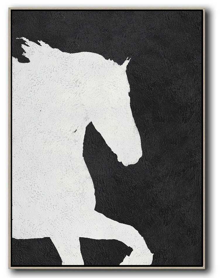 Large Modern Abstract Painting,Black And White Minimal Painting On Canvas - Modern Paintings